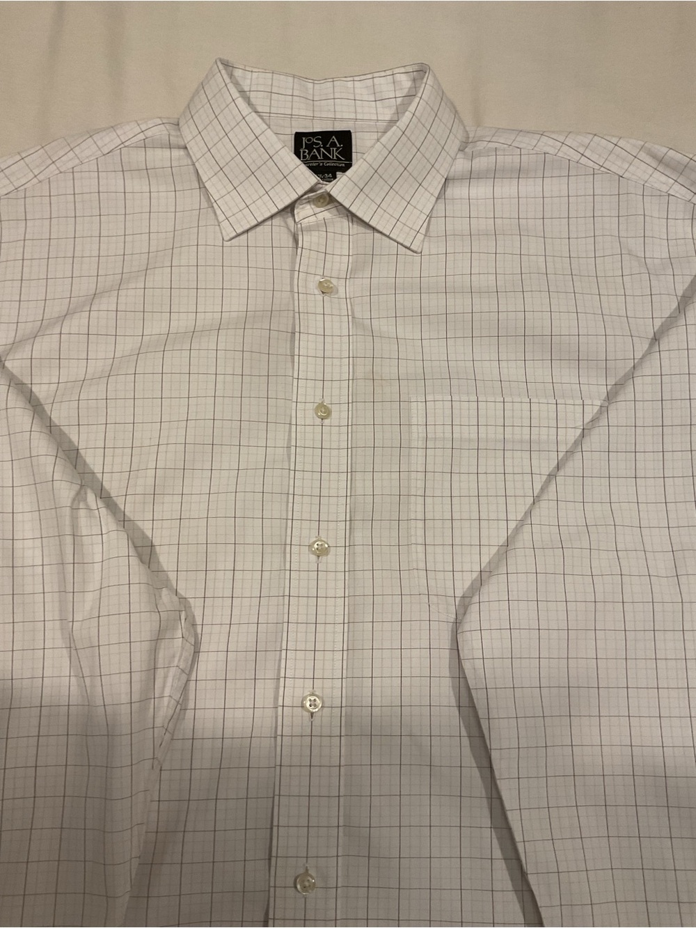 Jos. A. Bank White Plaid Dress Shirt Traveler 100% Cotton